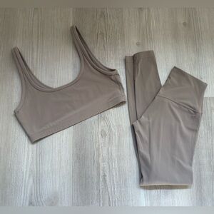 Aritzia Taupe Sports Bra and Front Seamless Leggings Set